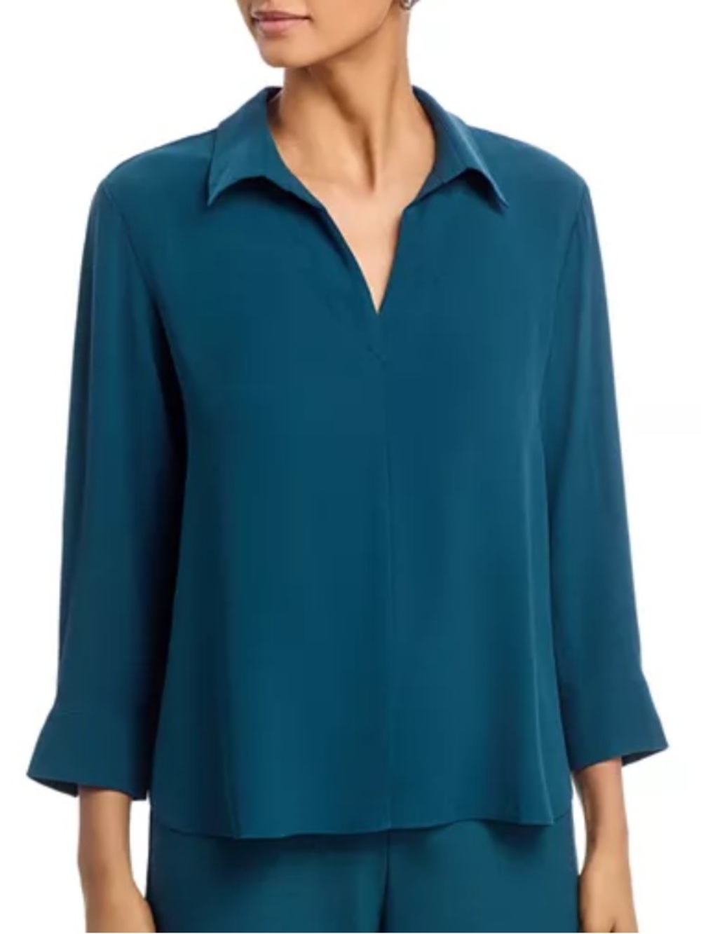 Eileen Fisher silk georgette crepe classic collar Top in alpine